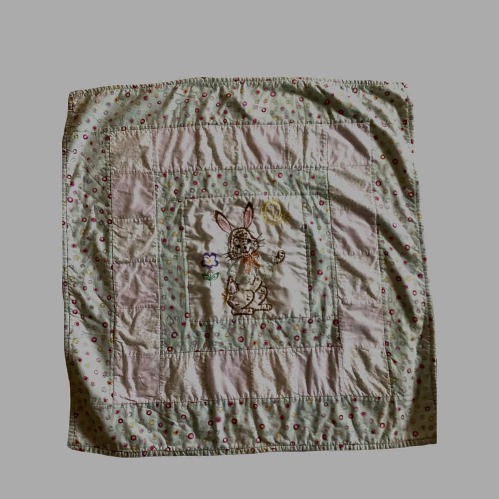 Hand Made Embroidered Quilted Bunny Wall Hanging For Baby 29' X 29"